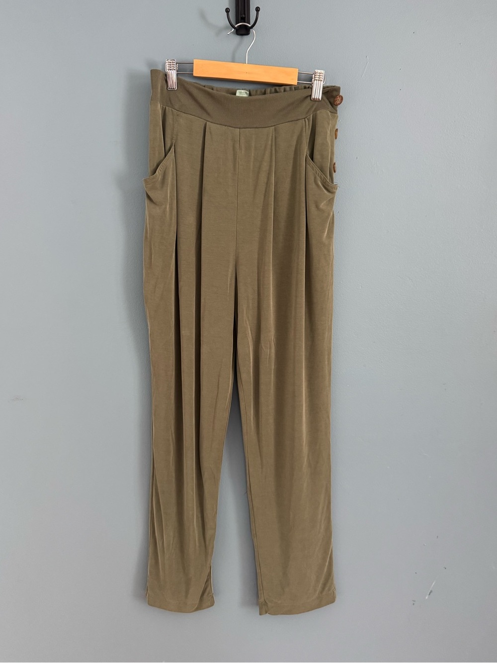 Anthropologie Olive Green Straight-Leg Pleated Pants